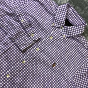 Ralph Lauren Slim Fit Stretch Oxford Shirt Mens M Purple Gingham Long Sleeve